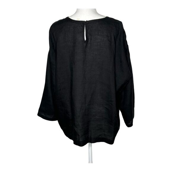 Eileen Fisher Organic Linen Round Neck Box Top L Black - Picture 4 of 12